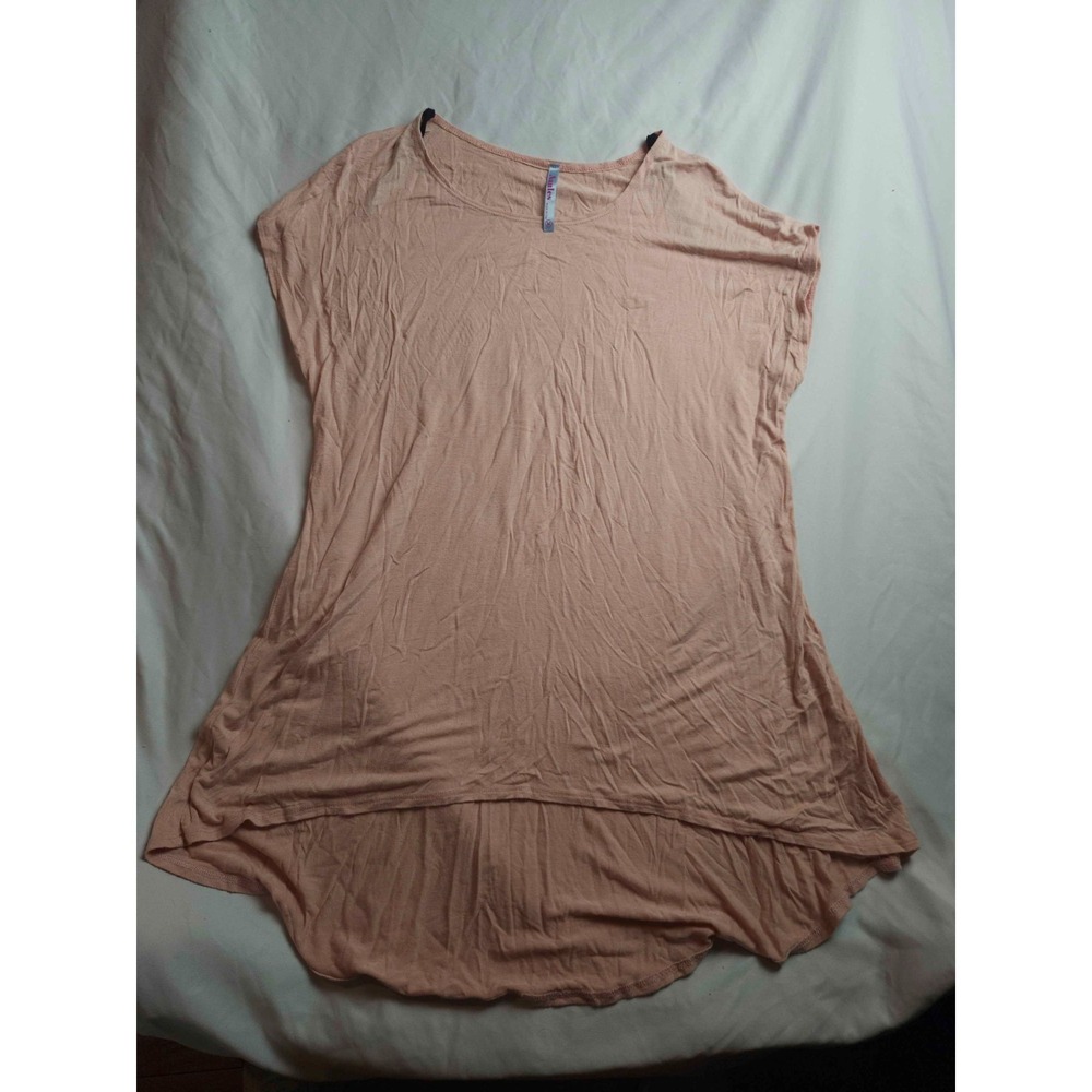 Azules Tunic Top Women Medium Pink Soft Flowy Minimalist Cap Sleeve High Low Hem